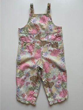 VINTAGE Talbots Kids Baby Girl Floral Elephant Overalls - Size 18M